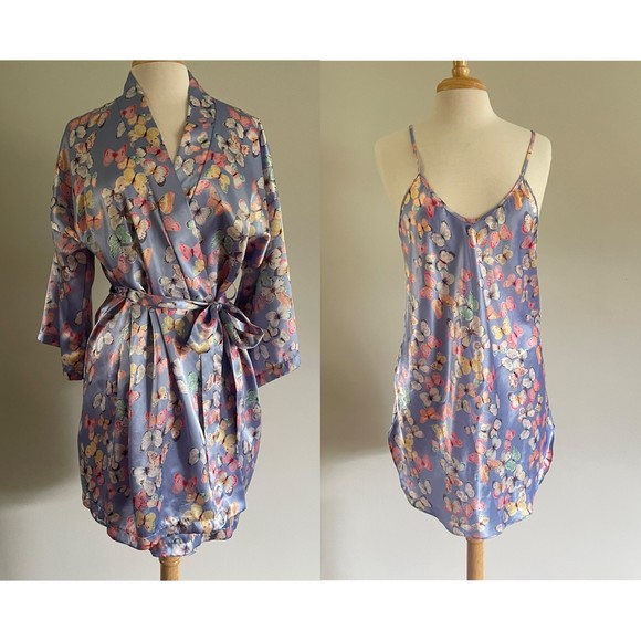 3pc Vintage Amelia’s Butterfly Robe + Slip SET - Picture 1 of 12